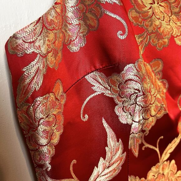 David Meister Red Gold Metallic Jacquard Off Shoulder Cocktail Dress Sz 10 - Picture 3 of 11